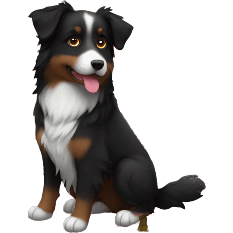 Small black australian shepherd dog in a pumpkin emoji