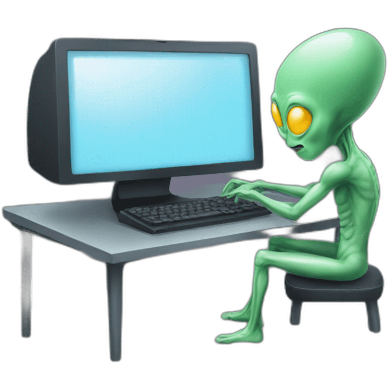 Alien typing on computer emoji