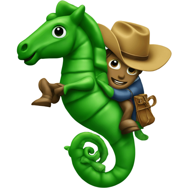 Green bean with a cowboy hat riding a seahorse  emoji