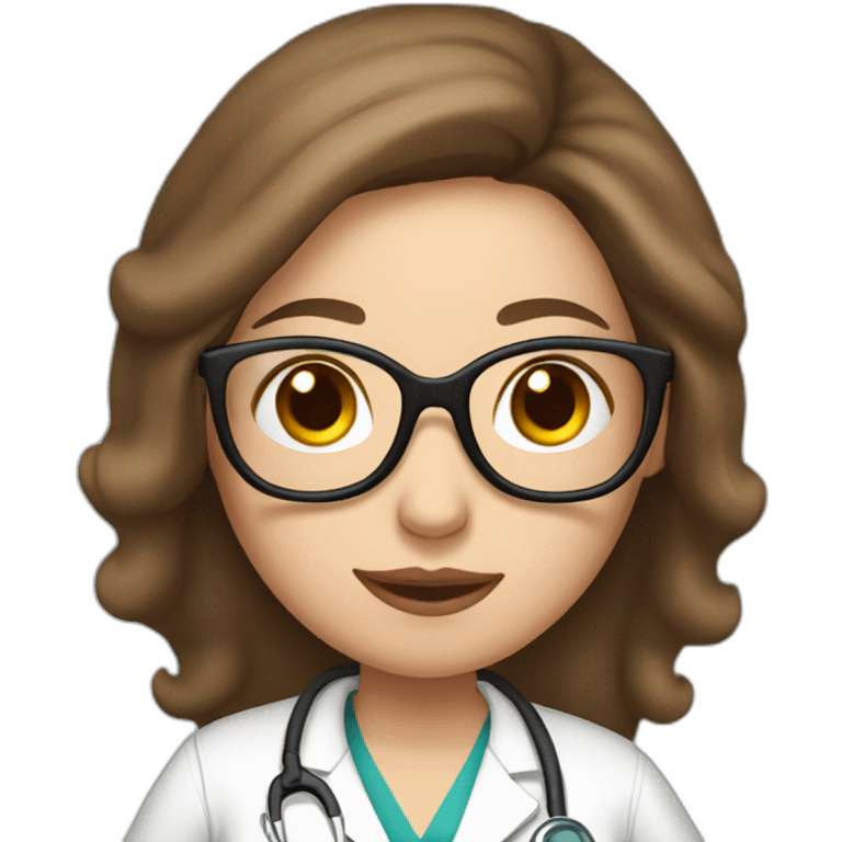 Pregnant White nurse woman with long brown hair and glasses emoji