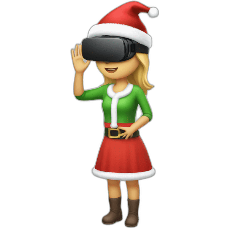 full body Christmas girl holding in hands vr headset emoji