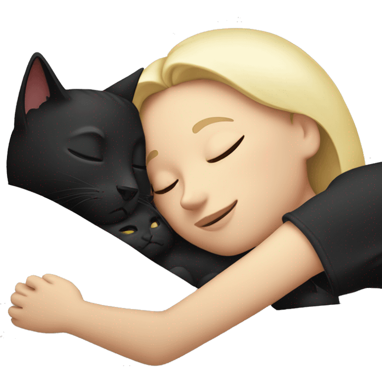 a black cat with a white chest sleeps with a blonde girl in bed emoji