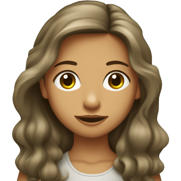 fille aux yeux verts et cheveux  lisses ondulés brun, de peau claire, taches de rousseurs emoji