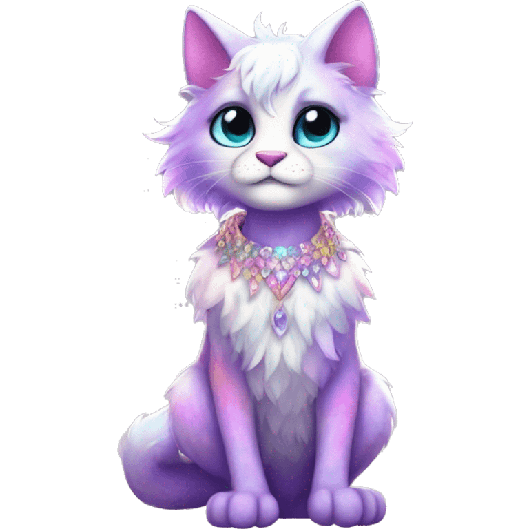 Furry, sparkle, iridescent, colorful, pastel, edgy, cool, fantasy beautiful, divine, godly, angelic, animal, anthro, full body, fursona, feline emoji