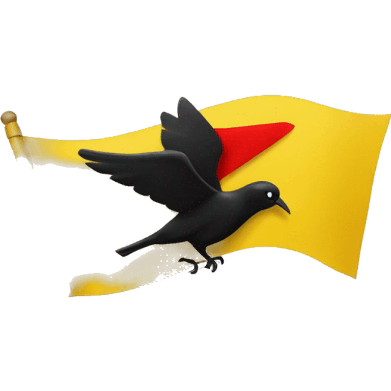 The yellow flag measures 120 cm x 180 cm. In the middle there is a red pentagon. In the center of the pentagon there is a full black bird with two heads facing left and right. emoji