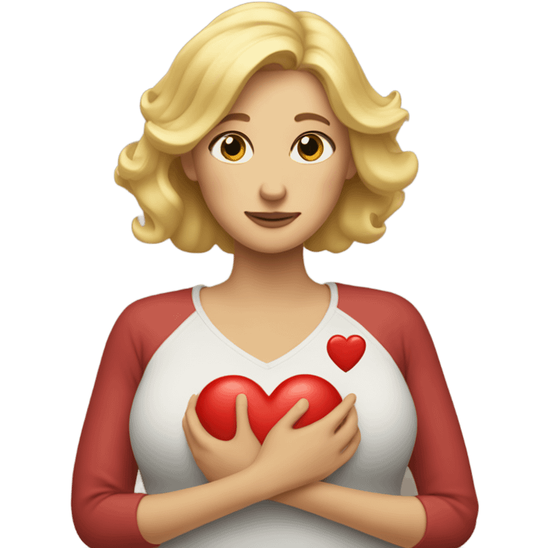 Blonde Mother holds her heart in her arm emoji