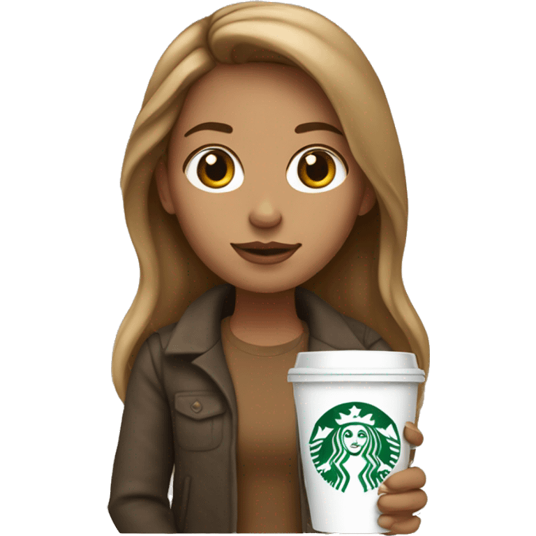 Light Brown haired girl holding Starbucks emoji