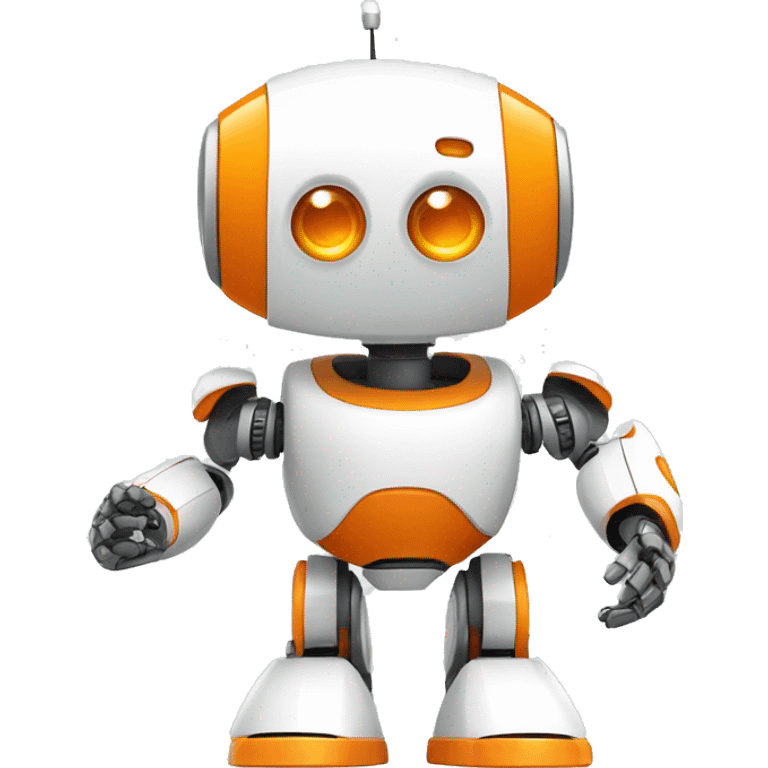 Create a friendly white and orange robot with no mouth waving emoji