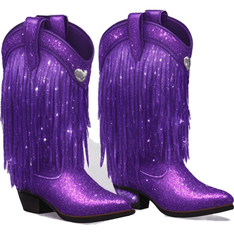 Realistic royal purple fashion cowgirl boots with sparkly shiny glitter fringe on them. emoji