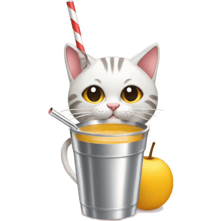 meow cat drinking mate using a metal straw  emoji