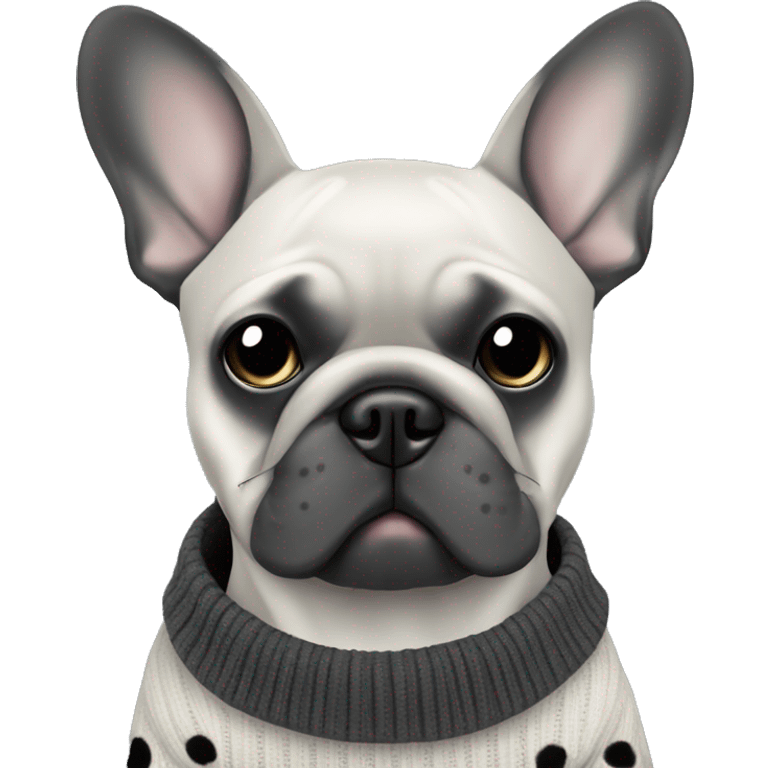 Grey French bulldog with dark black spots in sweater emoji