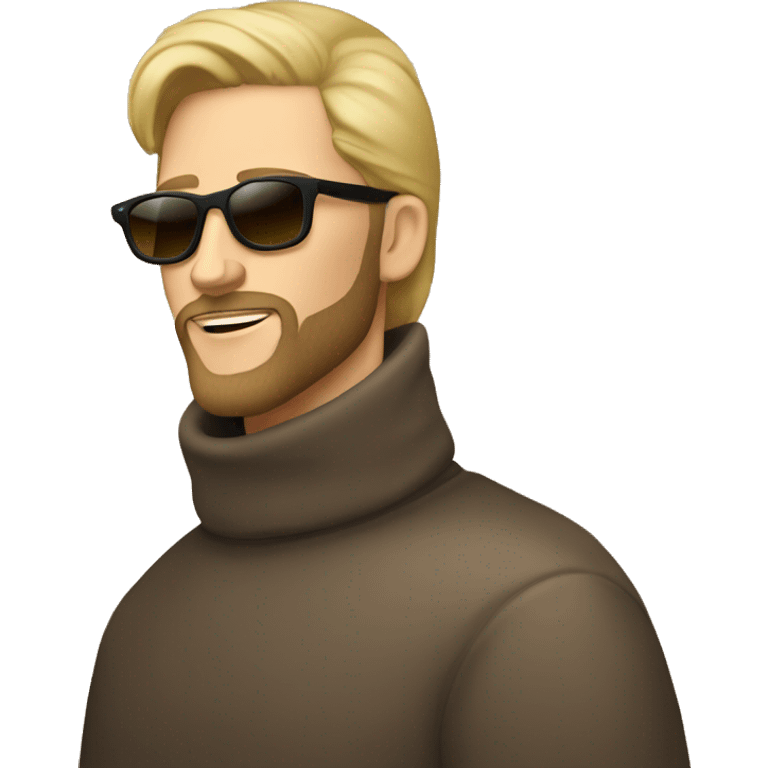 Blond man with beard wearing a mink coat, sunglasses, and a high neck turtleneck emoji