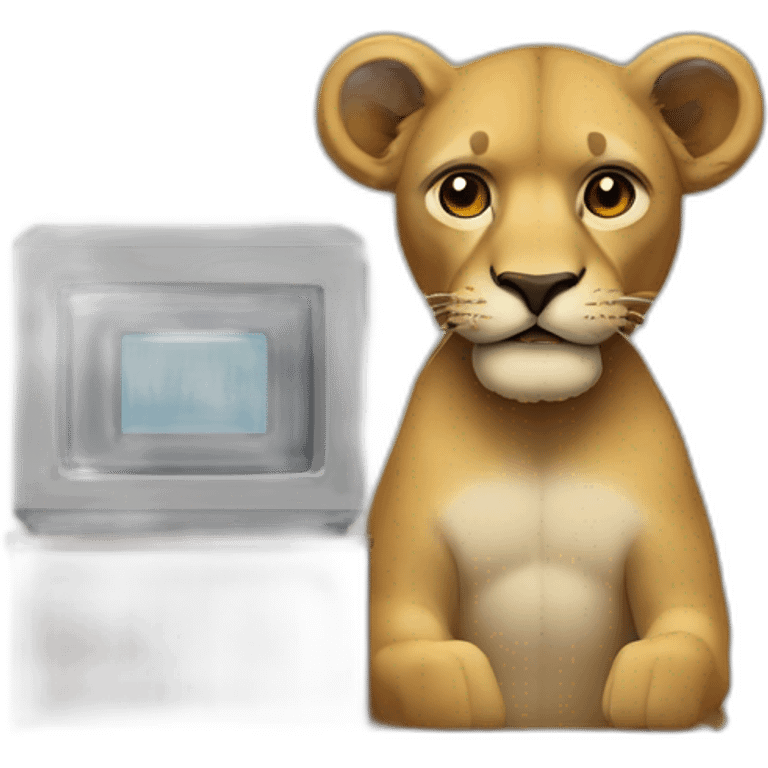 León frente a computadora  emoji