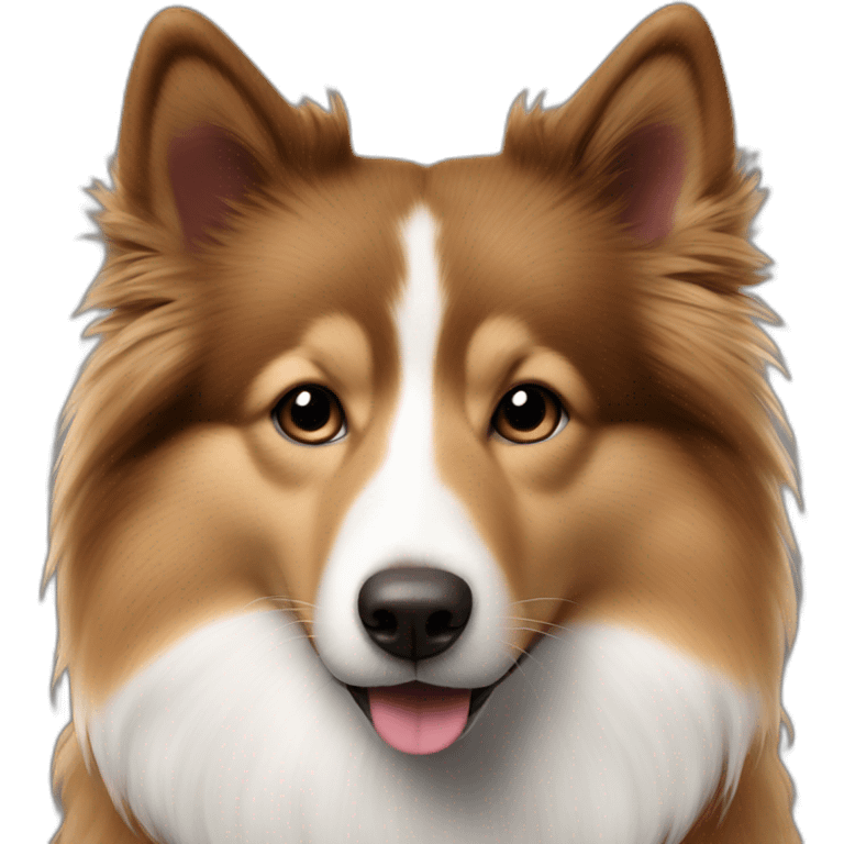 Brown and white shelty face with tongue showing in mouth emoji