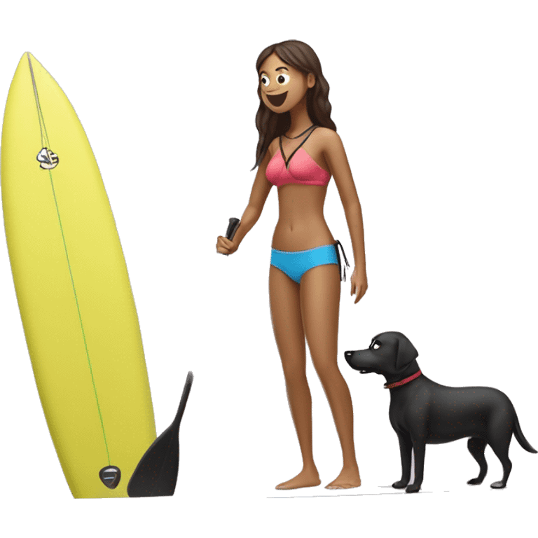 stand up paddle board with girl with black dog  emoji