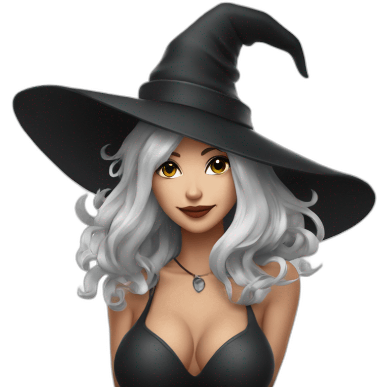 sexy witch with gray hair at black and white vespa emoji