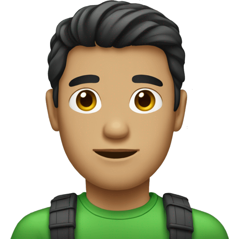 Guy with green t-shirt black hair emoji