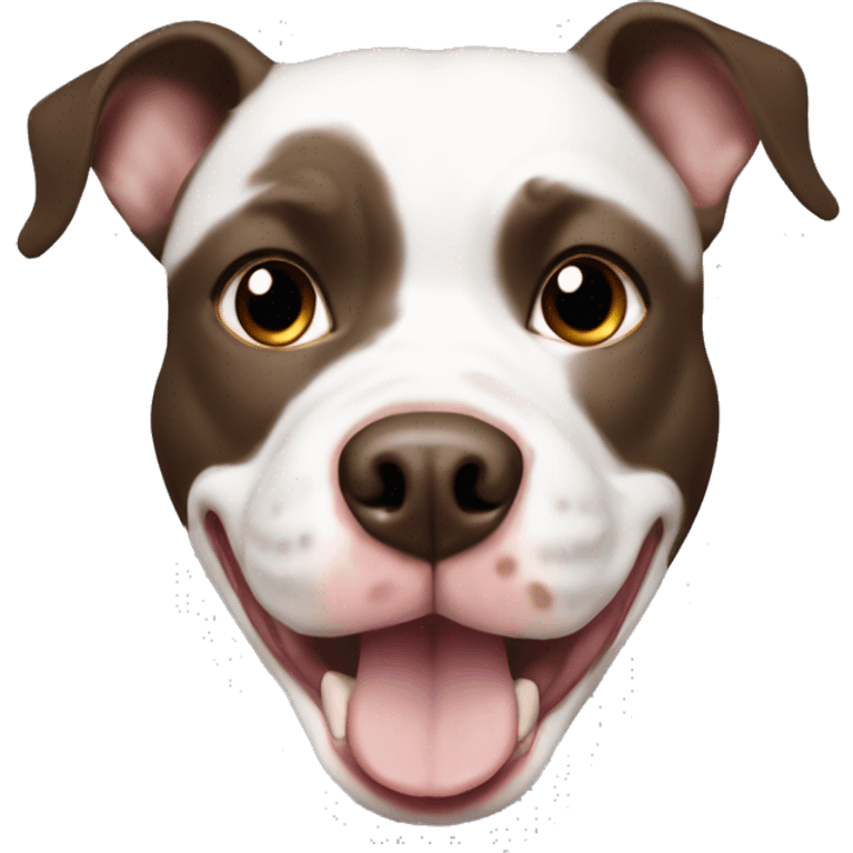 White pitbull with chocolate brown right side of face, panting  emoji