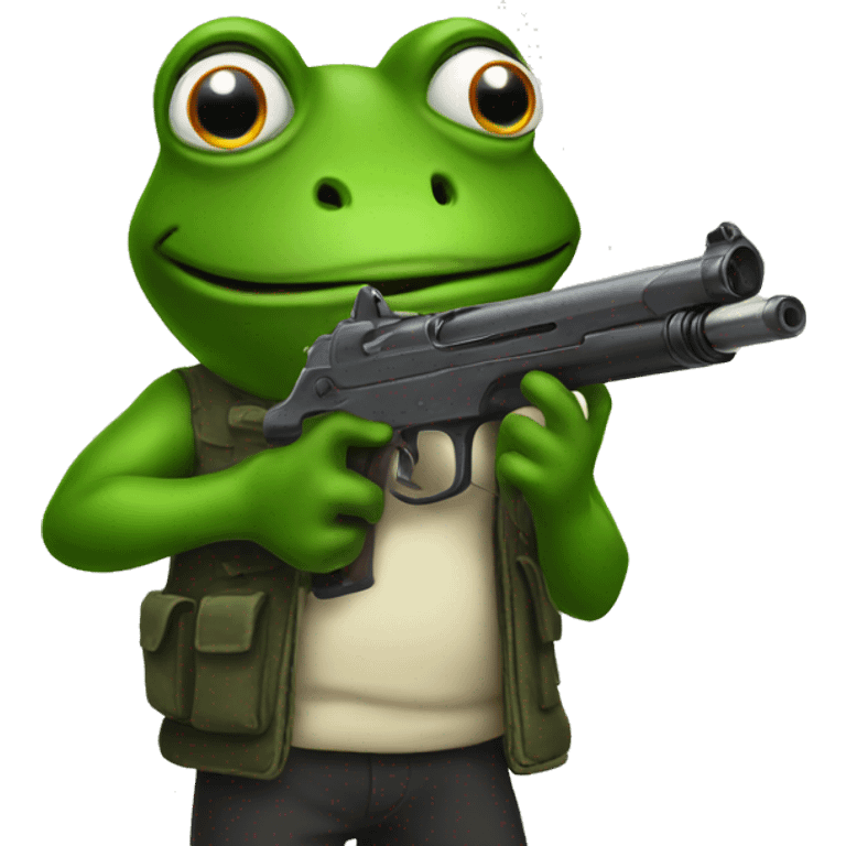 A frog holding a. Gun emoji