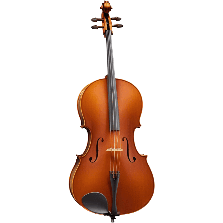 Create an elegant and refined emoji representing the Cremona 4/3F 4/4 cello with a Hans Klein HKCB bow. The design should feature the curved wooden body of the cello with a rich, glossy finish, capturing its classical shape and intricate details. The bow should be displayed with fine craftsmanship, highlighting the hair and the smooth, polished wooden stick. Include subtle musical notes floating around the instrument to emphasize its rich, melodic sound. Use deep wood tones like chestnut brown, gold accents for the fittings, and soft lighting effects to give the instrument a timeless, professional feel. The background should be transparent. emoji