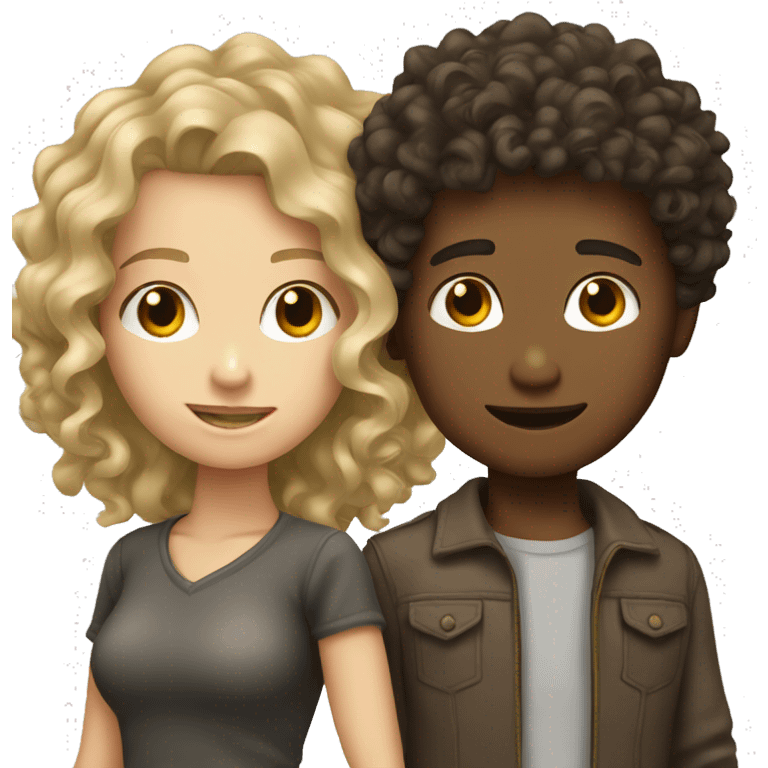 dirty blonde girl with curly brunette boy  emoji