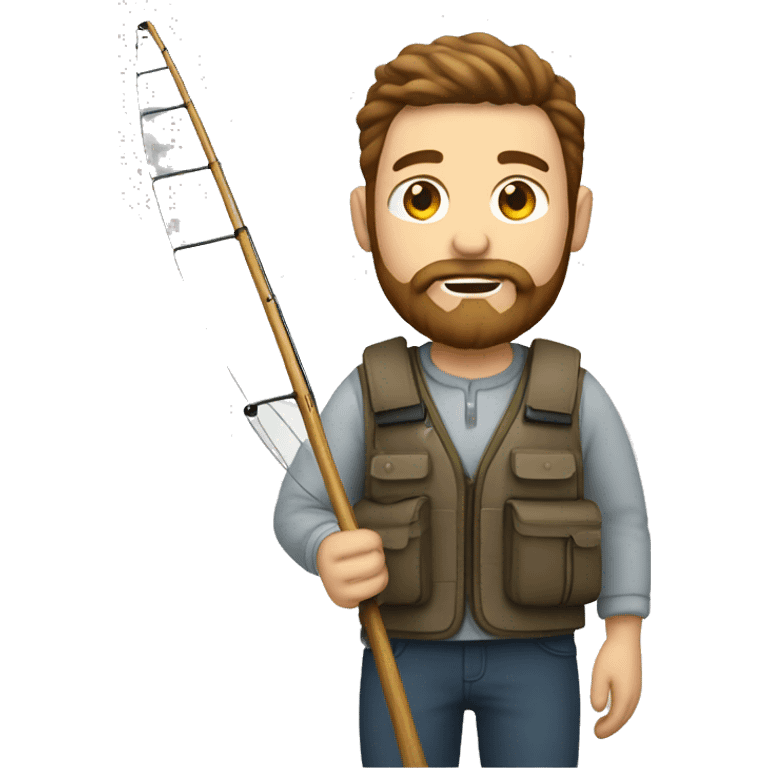 white MAN with brown hair and brown beard FISHING emoji