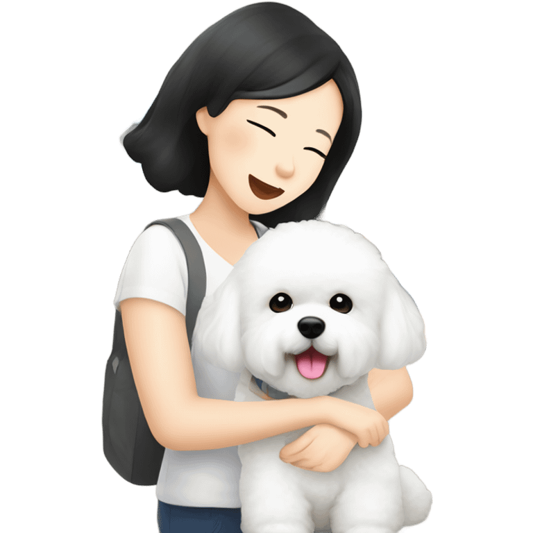 A cute korean style bichon frise with a Asian woman at the airport  emoji