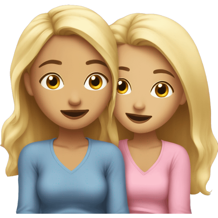 Blonde girl and brow girl in bed at a fun sleepover  emoji