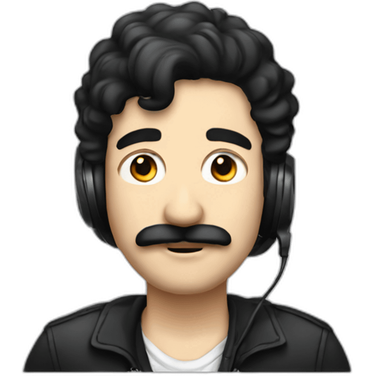 white man with moustache and black hair dj emoji