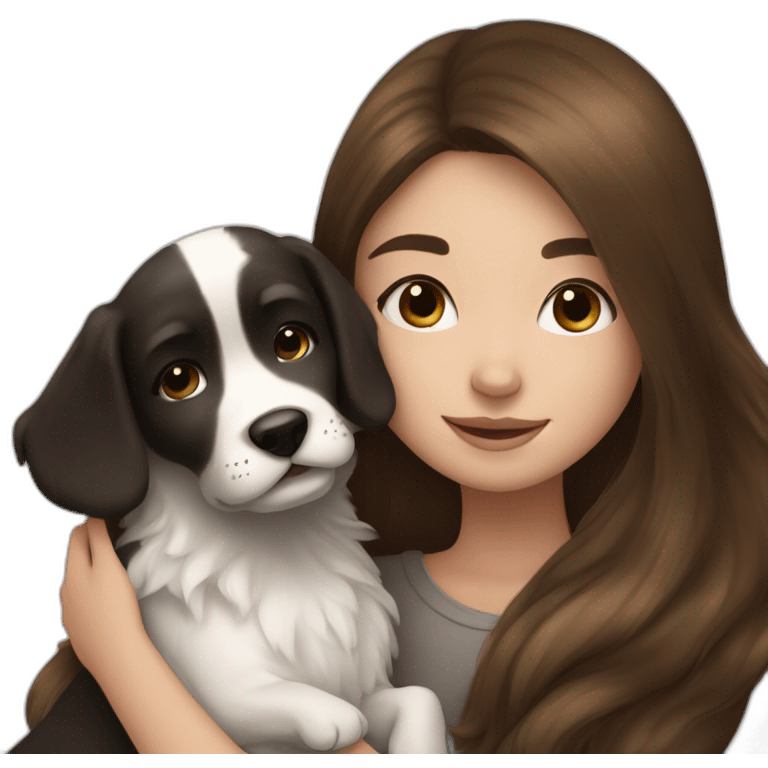 long brown hair girl cuddling a cute black and white dog emoji