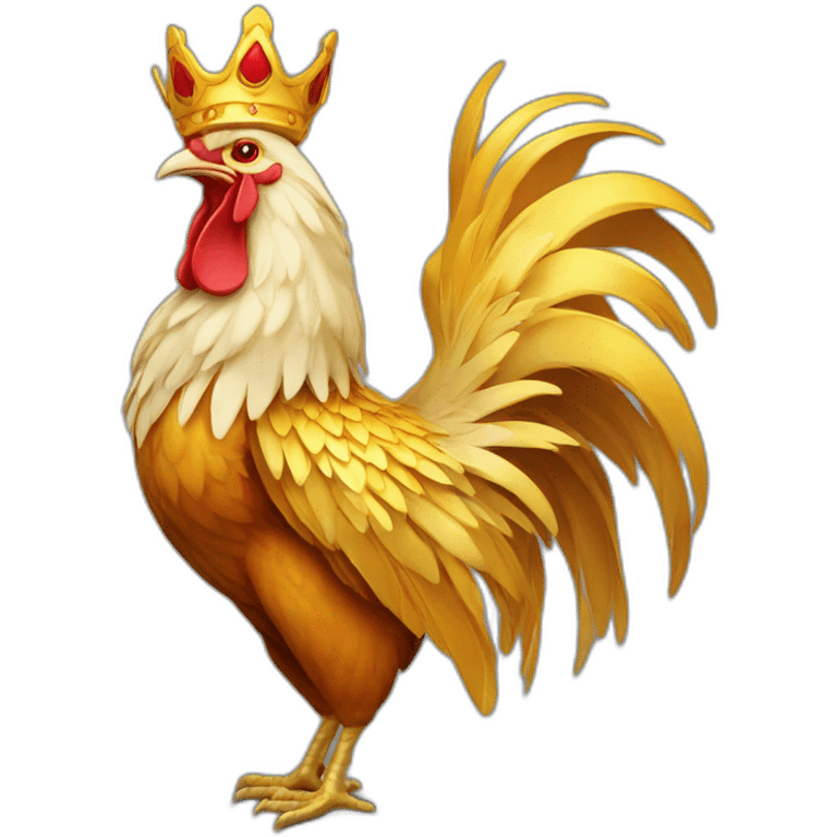 proud and howling golden phoenix rooster with a crown on its head emoji