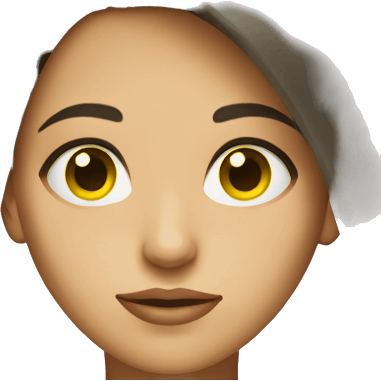 female face with dark brown hair and green yellow-ish eyes emoji