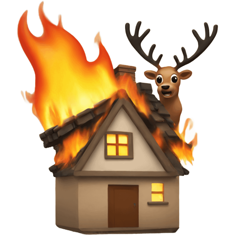 House on fire next to a reindeer emoji