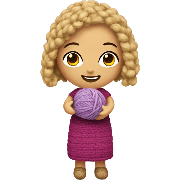 A girl making amigurumi  emoji