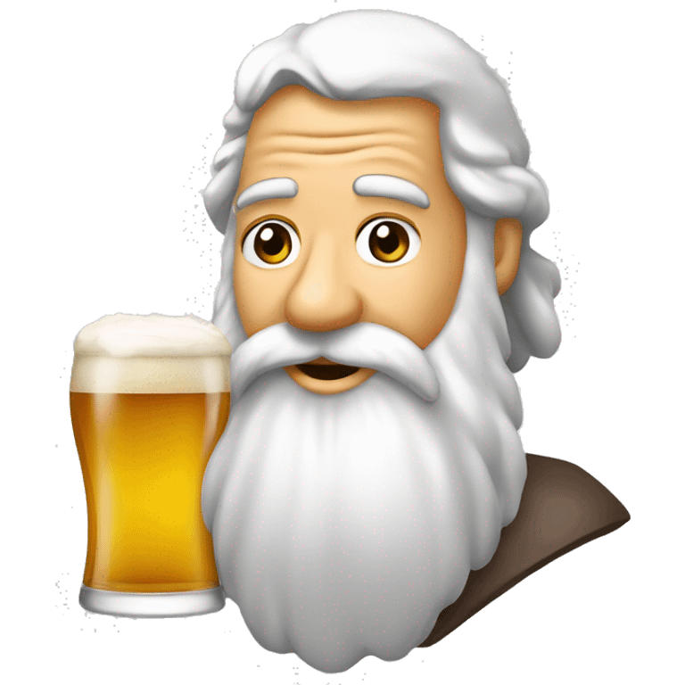 santinho simpático com auréola sobre a cabeça bebendo cerveja  emoji