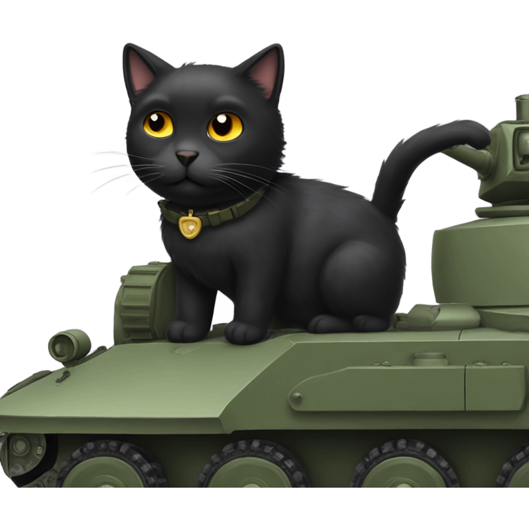 Fluffy black cat driving a tank emoji