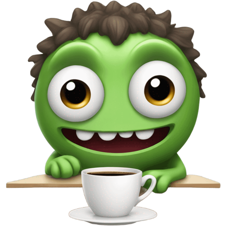 a cute monster having a coffee emoji