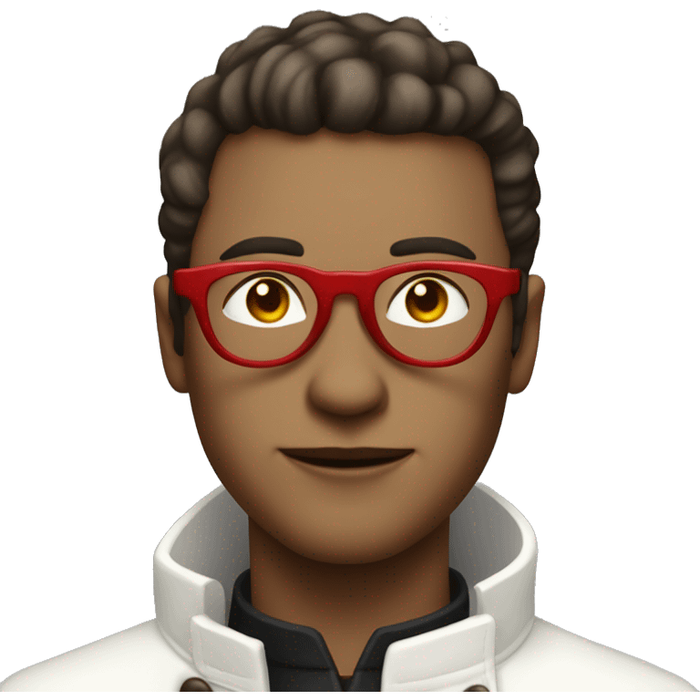 a short haired man with tinted red glasses in a white trench coat and is a alchemist emoji