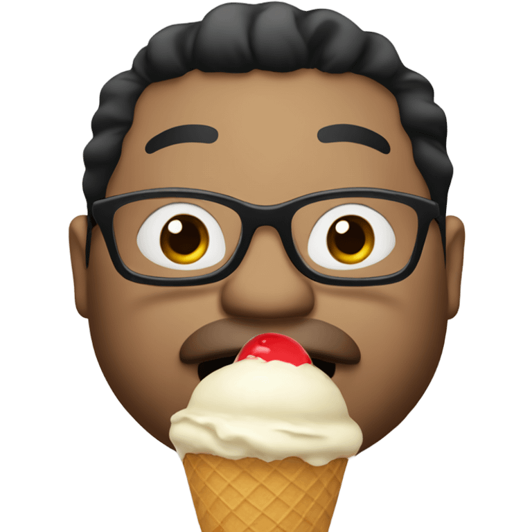 Fat man wearing glasses with black hair eating an ice cream cone  emoji