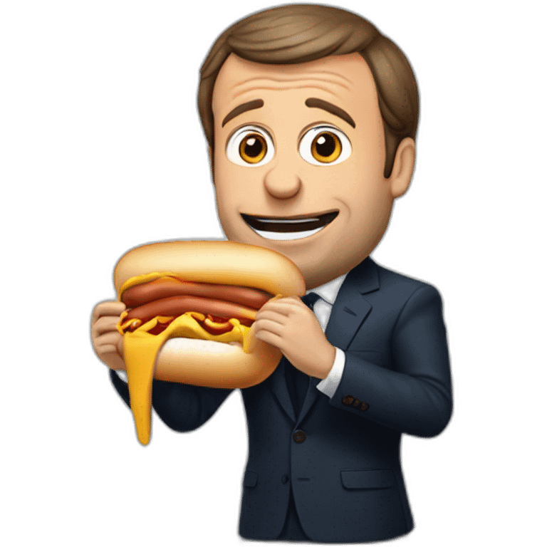 Emmanuel Macron eating hot dog emoji