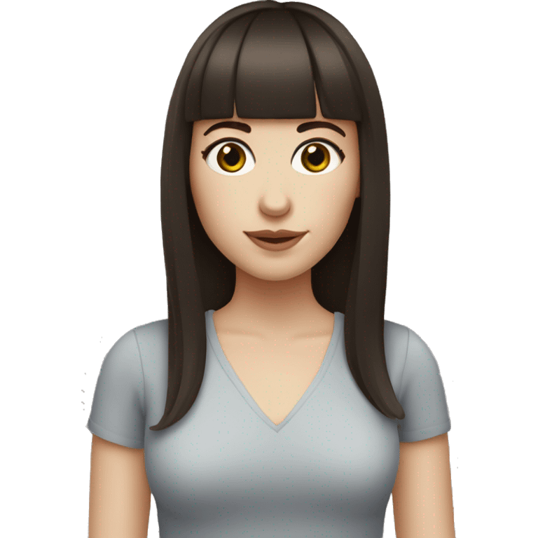 woman with dark brown hair and bangs and eyelashes and hazel eyes. pale skin emoji