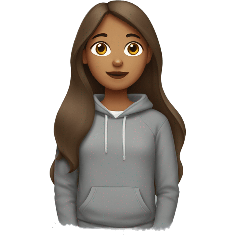 girl with long brown hair in a grey sweatshirt holding a greater swiss mountain dog emoji