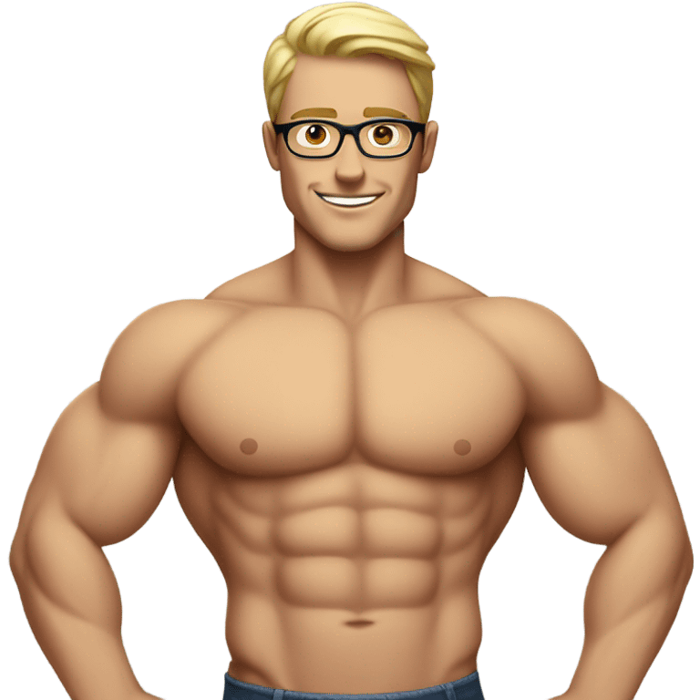 A white guy with glasses and abs emoji