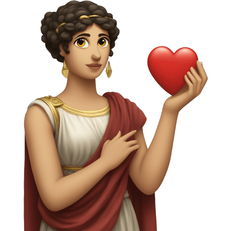 Greek Sappho holds a heart in her hand emoji