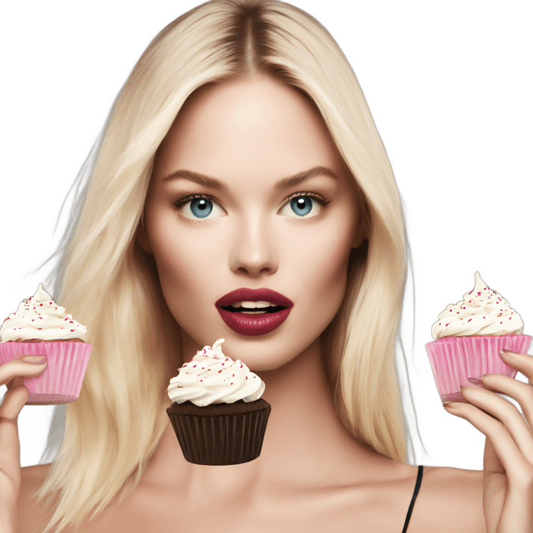 Photo of pale Victoria secret model making cupcakes emoji