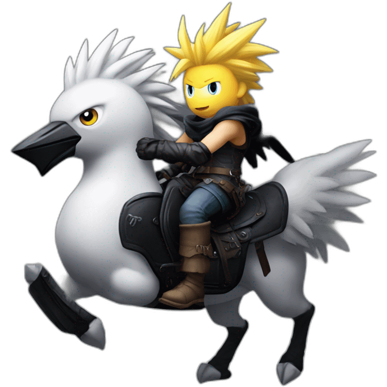 cloud strife riding a black chocobo emoji