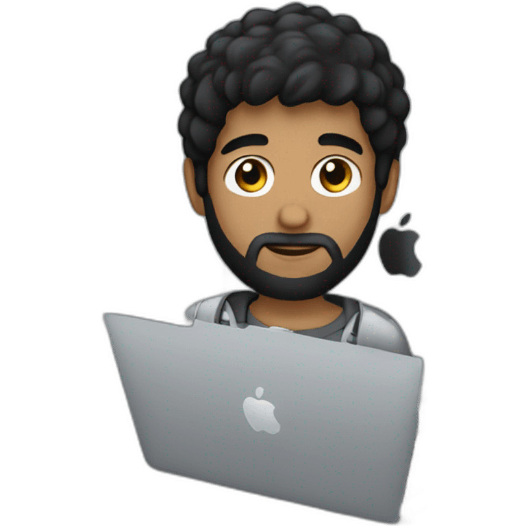 headshot of a black hair boy with black beard using a silver macbook emoji