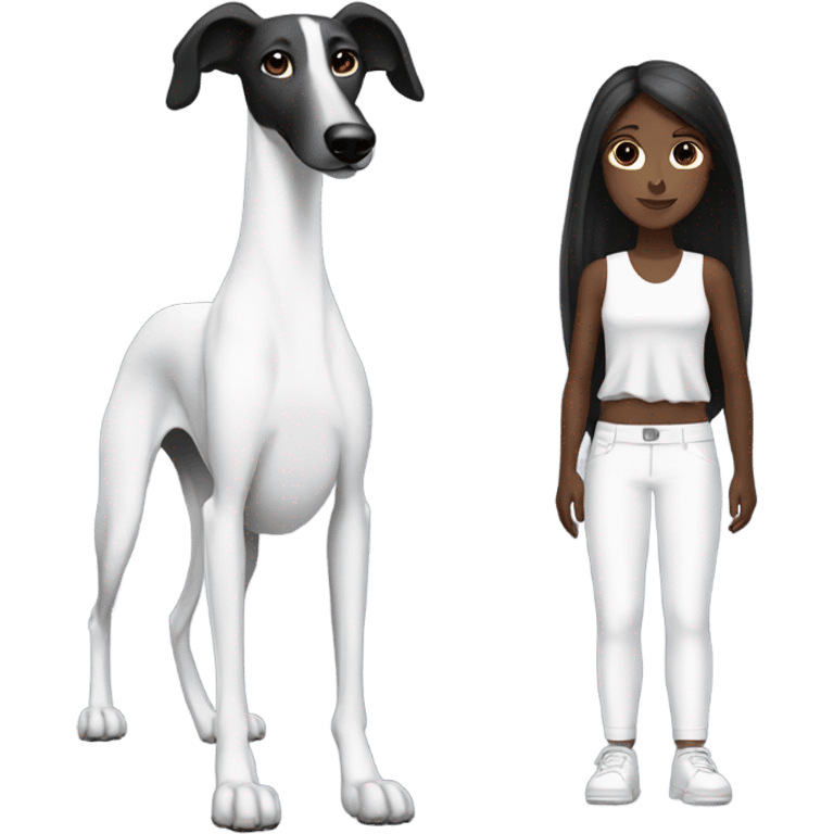 Black greyhound with white girl with dark hair emoji