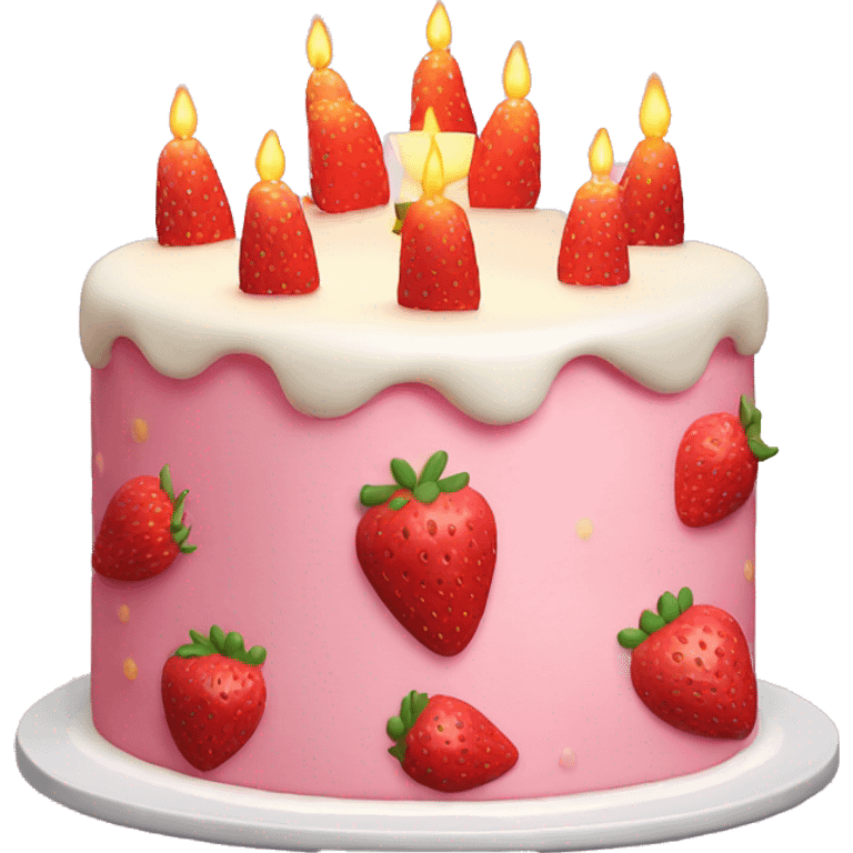 Pink strawberries and cream birthday cake with a candle emoji