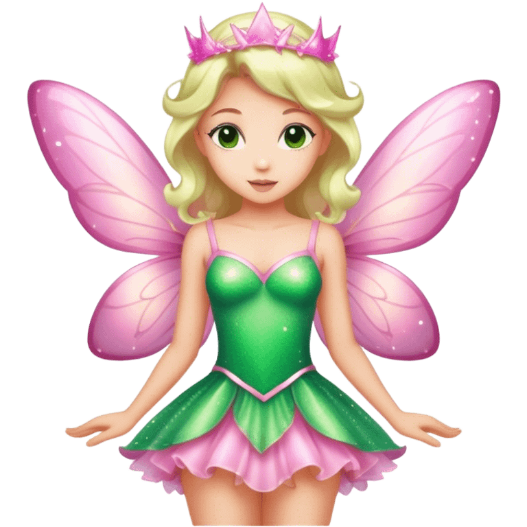 pink fairy in green dress sparkle emoji